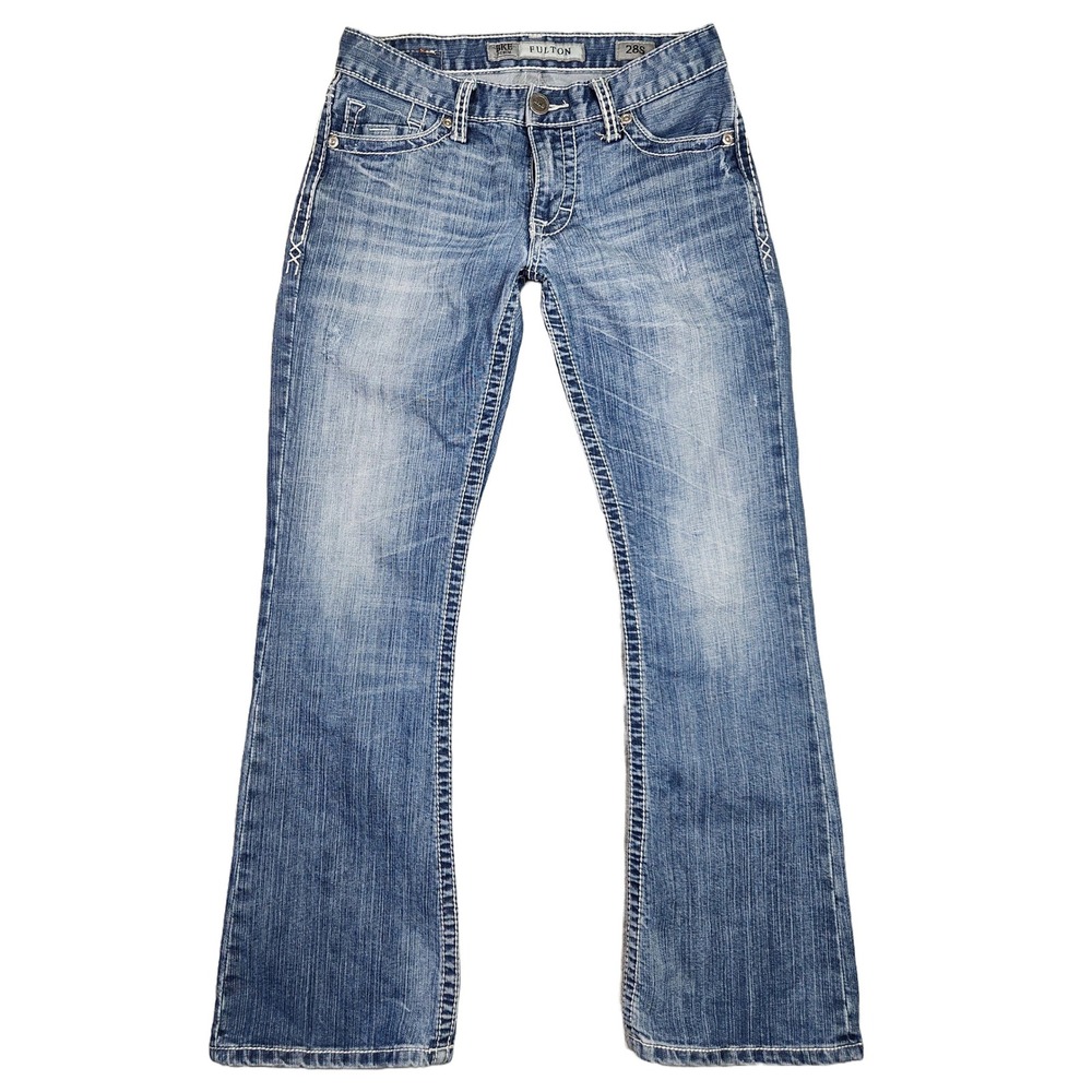 BKE Fulton Bootcut Jeans Womens 28 Distressed Denim Thick Stitch Western Cowgirl